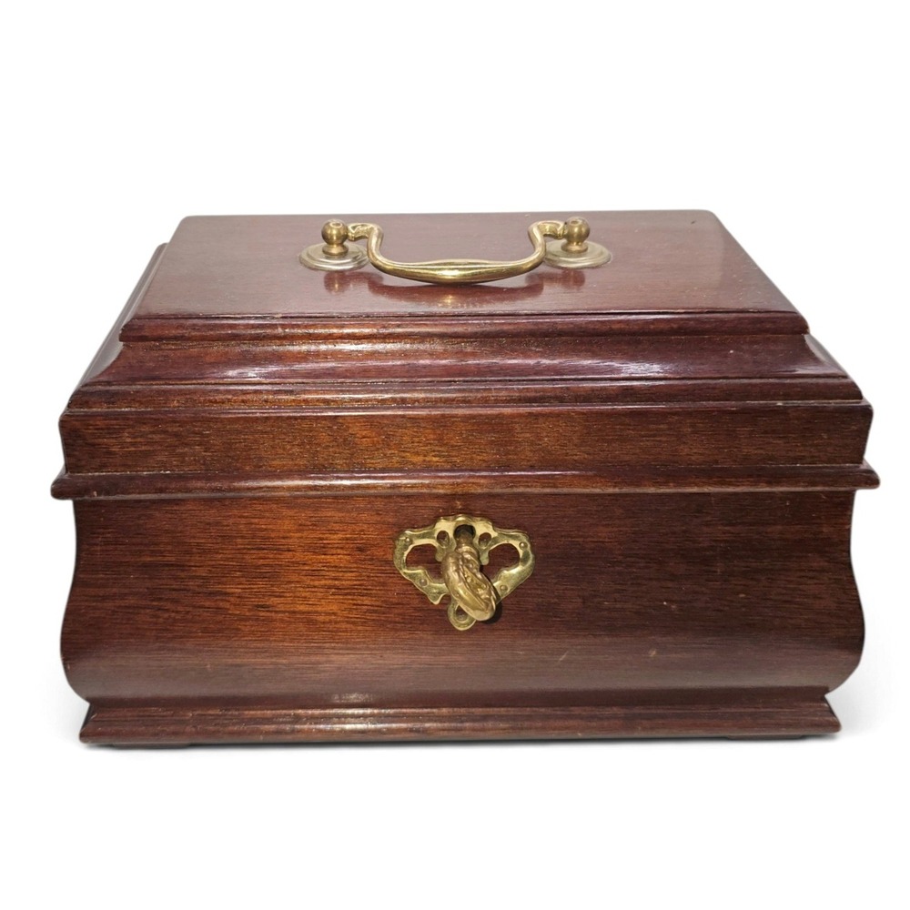 Vintage Virginia Metalcrafters Williamsburg Mahogany Jewelry Chest Box w/ Key